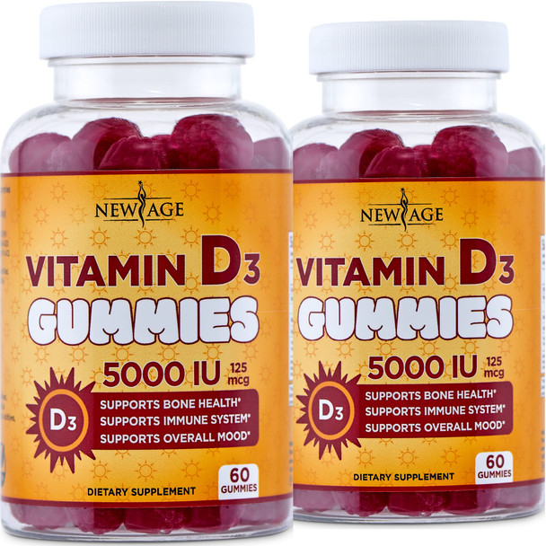 Vitamin D3 5000 IU 125mcg Gummies by New Age - 2 Pack - Support Immune Health - Non-GMO, Gluten-Free, Dairy-Free, No Gelatin - 120 Count