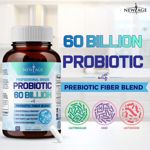 Probiotics 60 Billion CFU with Prebiotic Formula - Probiotics for Women and Men and Adults, 100% Natural Digestive Enzymes, Shelf Stable Probiotic Supplement Prebiotic