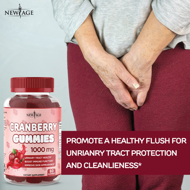 Cranberry Gummies by New Age - Urinary Tract Health Gummies 1000mg - Supports Bladder, Kidney, UTI - Vegetarian, 2 Pack -120 Count