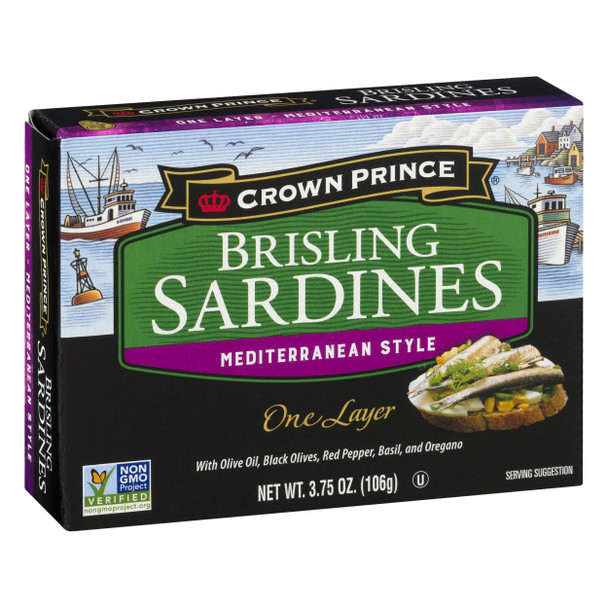 Crown Prince One Layer Brisling Sardines - Mediterranean Style, 3.75-Ounce Cans (Pack of 12)