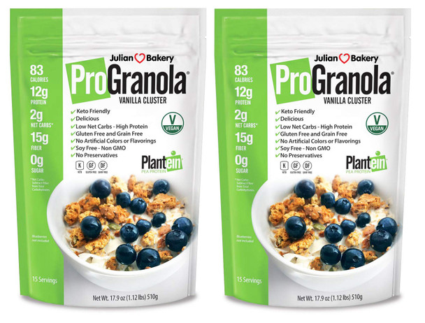 Julian Bakery ProGranola Cereal Vegan | Vanilla Cluster | 12g Protein | 2 Net Carbs | Gluten-Free | Grain-Free | 2 Pack