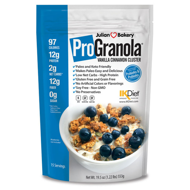 Julian Bakery ProGranola Cereal | Vanilla Cinnamon | 12g Protein | Paleo | 2 Net Carbs | Gluten-Free | Grain-Free | 3 Pack