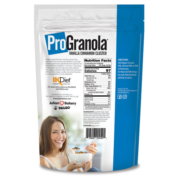 Julian Bakery ProGranola Cereal | Vanilla Cinnamon | 12g Protein | Paleo | 2 Net Carbs | Gluten-Free | Grain-Free | 3 Pack