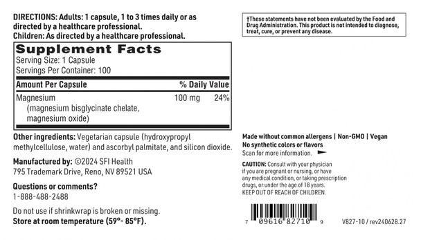 Klaire Labs SFI Health Magnesium Glycinate Complex - Chelated Magnesium Blend for Optimal Absorption - Supports Healthy Bones, Muscles & Energy Levels - Gentle on Digestion (100 Capsules)
