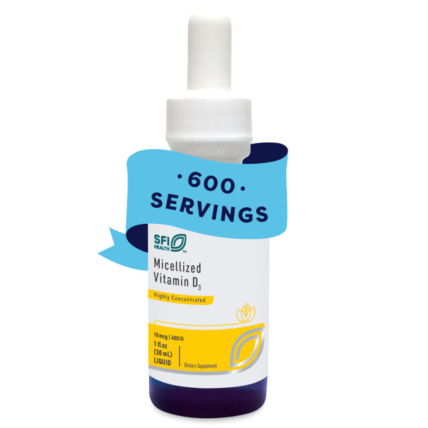 Klaire Labs SFI Health Micellized Vitamin D3 Liquid for Children Infants & Adults - 400 IU Vitamin D per Drop - Suitable for Kids - Immune Support - Mango Orange Flavor Drops 600 Servings / 1 fl oz