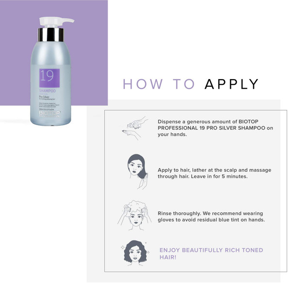 19 Pro Silver Shampoo for Blonde Hair, Nurturing Shampoo for Whites and Platinum Blondes 11.15 fl oz Biotop Professional