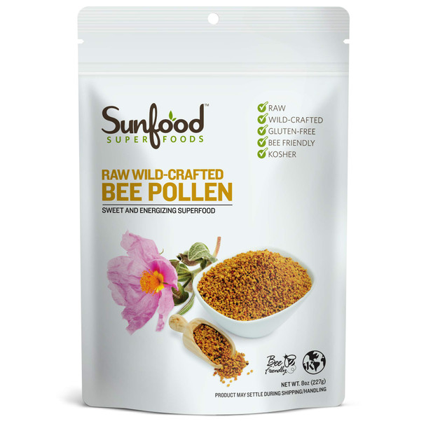 Sunfood Superfoods Bee Pollen Granules - Raw, Wild-Crafted - High Intensity Superfood Rich in Vitamins - Complete Protein Source - 100% Pure - Non-GMO - Gently Dried - 8 oz Bag