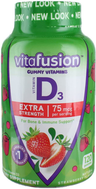 Vitafusion Extra Strength D3 Gummies, Natural Strawberry 120 ea