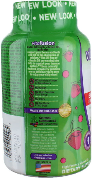 Vitafusion Extra Strength D3 Gummies, Natural Strawberry 120 ea