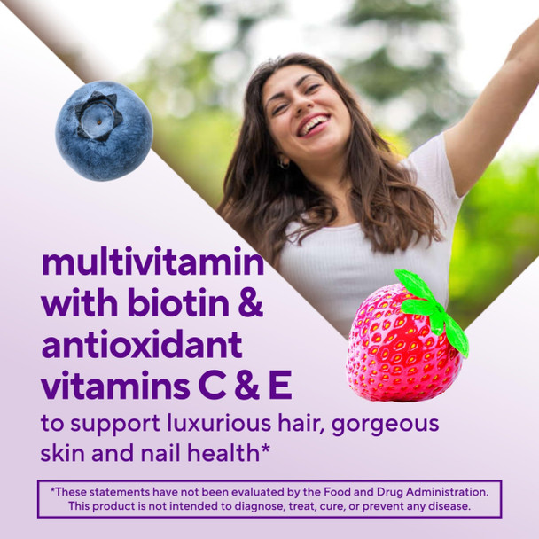 Vitafusion Gorgeous Hair Skin and Nails Multivitamin Gummy Vitamins  plus Biotin and Antioxidant vitamins C and E Raspberry Flavor 135ct 45 day supply from America’s Number One Gummy Vitamin Brand