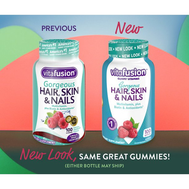 Vitafusion Gorgeous Hair, Skin & Nails Multivitamin, Gummies, Raspberry 100 ea