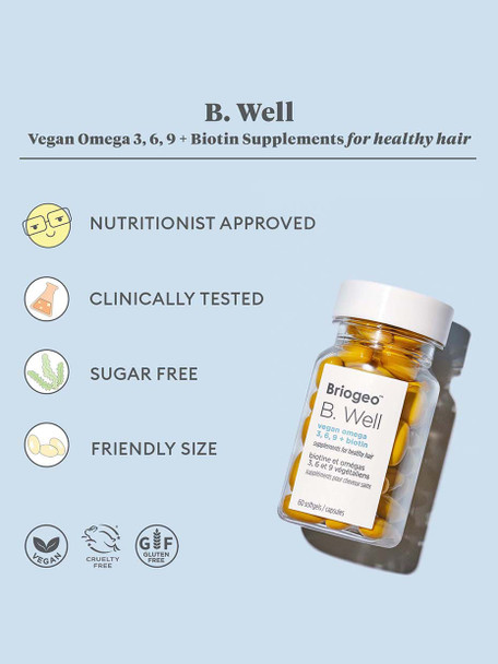 Briogeo B. Well Vegan Omega 3, 6, 9 + Biotin Supplements For Healthy Hair (120 Softgels)