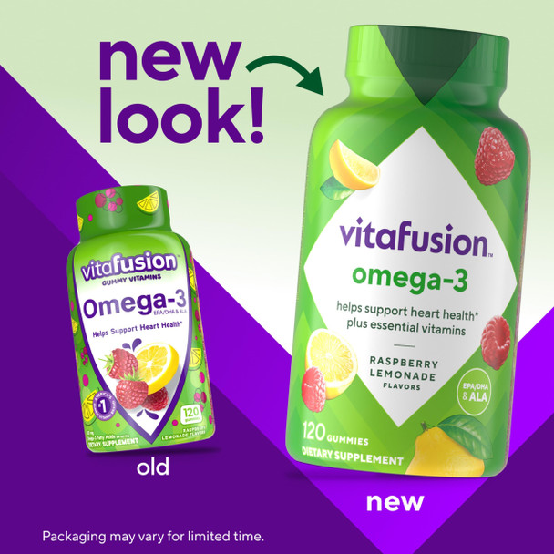 Vitafusion Omega 3 EPA/DHA Gummy Vitamins for Adults Dietary Supplement Lemon, Berry & Cherry Flavors 120 Each