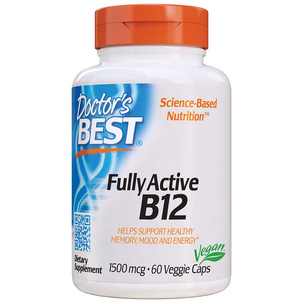 Doctor's Best Fully Active B12 1500 mcg, Non-GMO, Vegan, Gluten Free, Supports Healthy Memory, Mood and Circulation, 60 Veggie Caps