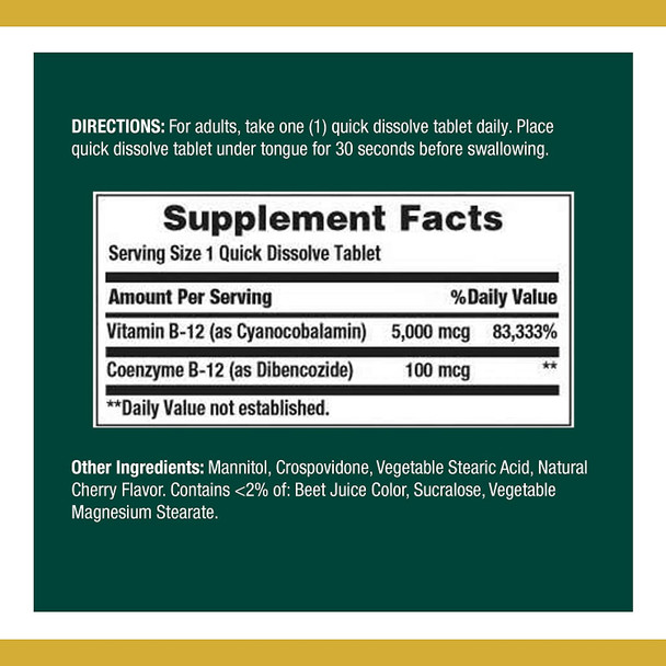Nature's Bounty Vitamin B-12 Supplement, Supports Metabolism and Nervous System Health, 5000mcg, 40 Tablets