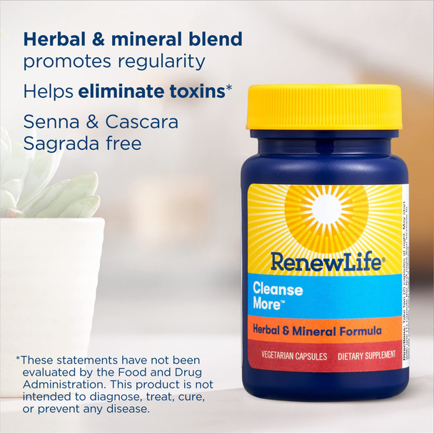 Renew Life Adult Cleanse More Detox helps relieve occasional bloating and restore regularity Herbal  Mineral FormulaOvernight ConstipationA ReliefGluten Dairy  Soy Free100 Vegetarian Capsules