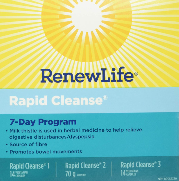Renew Life Adult Cleanse  7Day Rapid Total Body Cleanse for Men  Women  3Part 7Day Program  Gluten Dairy  Soy Free  28 Vegetarian Capsules  2.2 Ounce Powder Formula Packaging May Vary