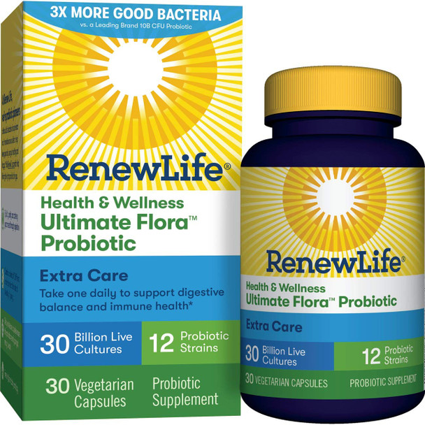 Renew Life Adult Probiotic  Health  Wellness Ultimate Flora Extra Care Probiotic Probiotic Supplement  30 Billion  30 Vegetarian Capsules Packaging May Vary