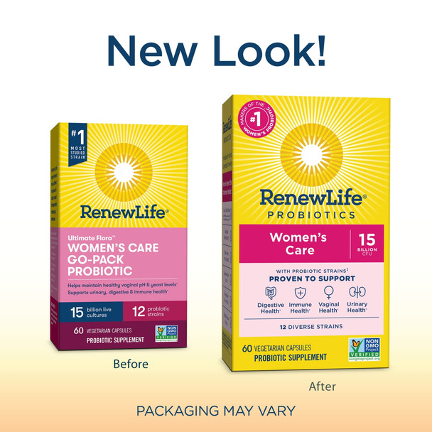 ReLife Womens Probiotic  Ultimate Flora Womens Care GoPack Probiotic Supplement  Shelf Stable Gluten Dairy  Soy   15 Billion CFU  60 Vegetarian Capsules Packaging May Vary