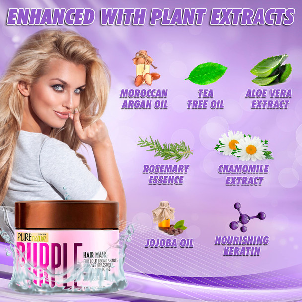 Purple Hair Mask for Bleached and Blonde Hair  Deep Conditioning Treatment for Women to Remove Yellow Highlights and Repair Dry Damaged Hair  Hydrate Colored Hair