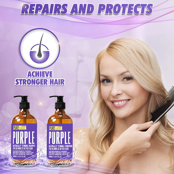 Purple Shampoo and Conditioner Set  No Orange Yellow or Brassy Tones  Best Toner Treatment for Brassiness  Blonde Grey Bleached or Silver Hair  Sulfate Free