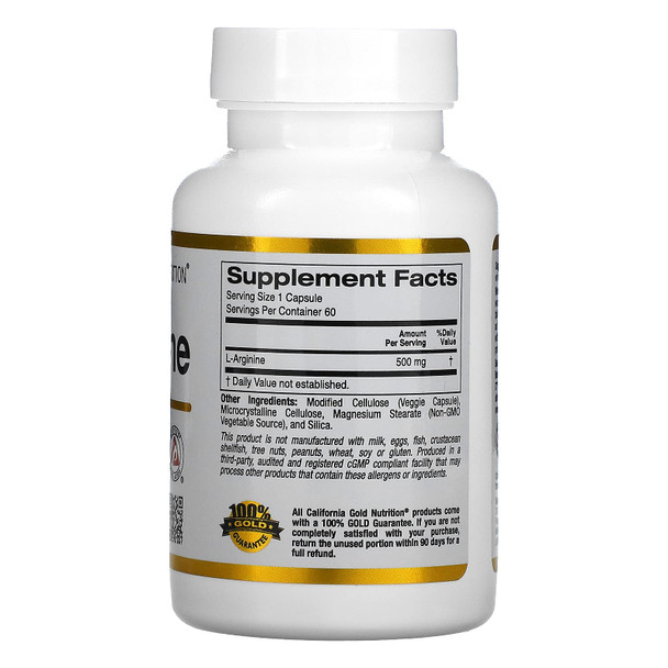 California Gold Nutrition L-Arginine, AjiPure, 500 mg, 60 Veggie Capsules
