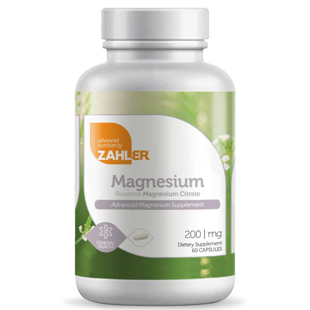 Zahler Magnesium Citrate, All Natural Supplement With Maximum Absorption, Helps Maintain Normal Muscle And Nerve Function, Certified Kosher, 200Mg, (60 Count)
