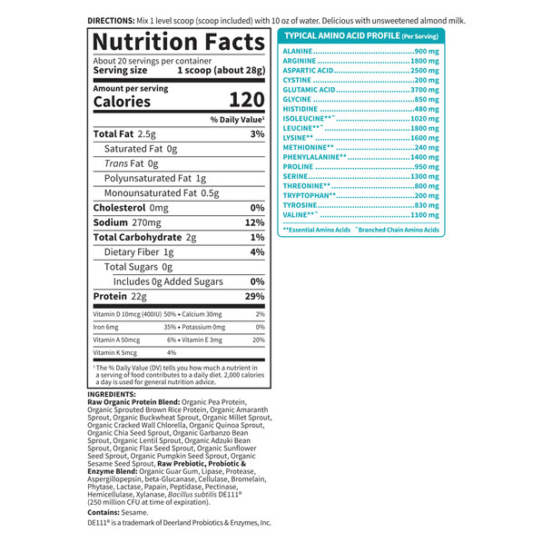 Garden of Life RAW Organic Protein Unflavored 20 oz