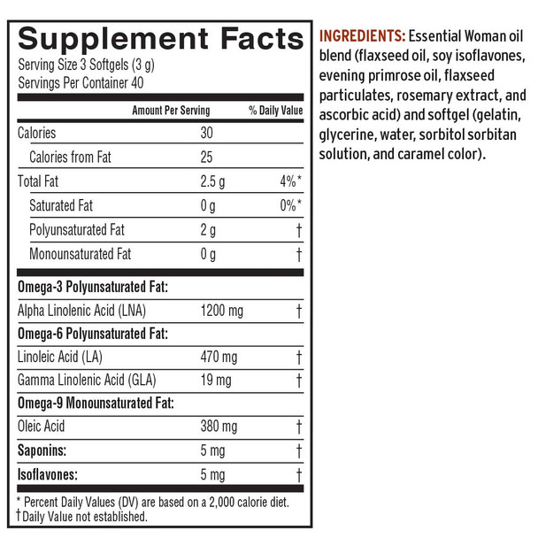 Barleans Essential Woman Oil Blend from Flaxseed Oil with Omega 3 6 9 and GLA  NonGMO Gluten Free  120 Softgels