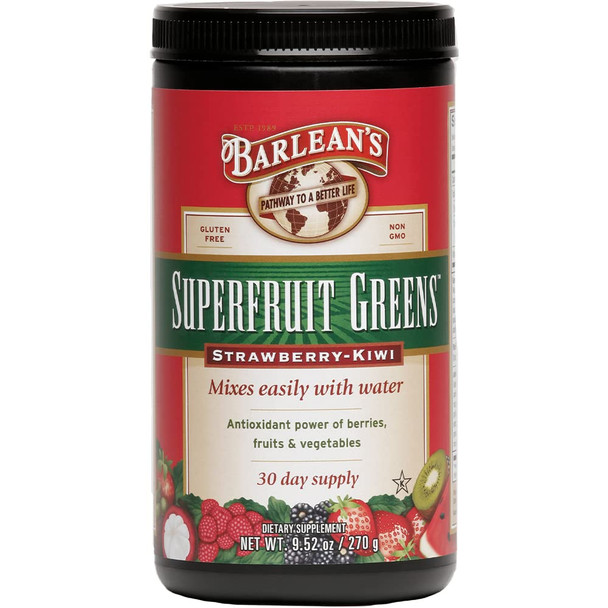 Barleans Superfruit Greens Powder with Antioxidant Power of Berries Fruits and Vegetables  Vegan Non GMO Gluten Free  9.52Ounce
