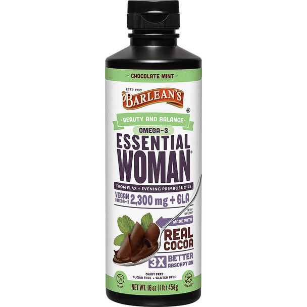 Barleans Essential Woman Chocolate Mint Blend from Flax Oil with Omegas 3 6 and 9 and GLA  Vegan NonGMO Gluten Free  16Ounces