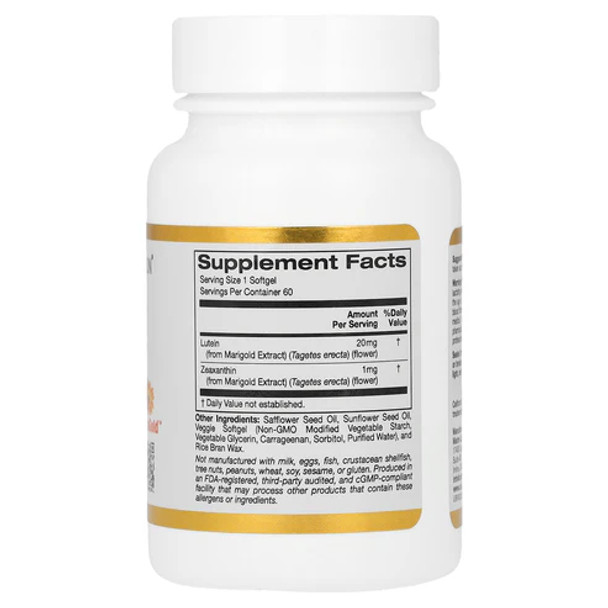 California Gold Nutrition Lutein with Zeaxanthin, 20 mg, 60 Veggie Softgels