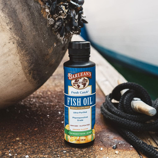 Barleans Fresh Catch Fish Oil Supplement with EPA DHA Omega 3  Orange Flavor  UltraPurified Pharmaceutical Grade NonGMO Gluten Free  8 Fl Ounce