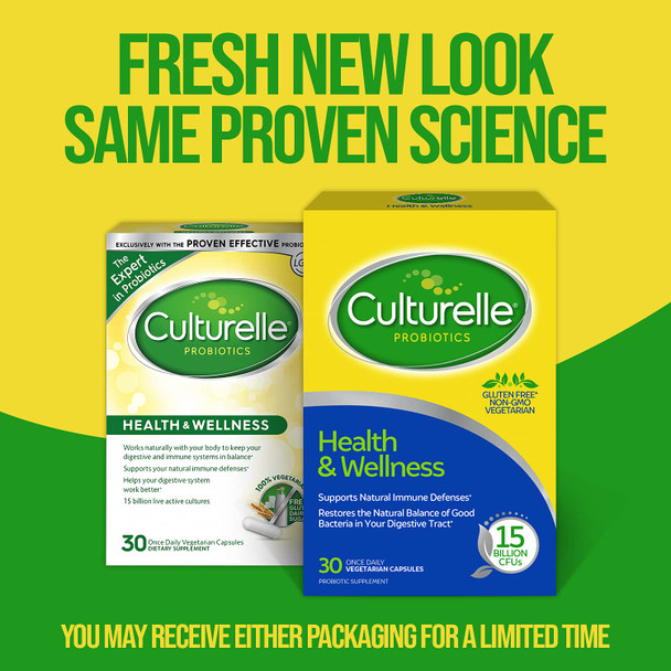 Culturelle Health  Wellness Daily Probiotic Supplement For Men and Women Supports Natural Immune Defense With a Proven Effective Probiotic 15 Billion CFUs 30 Count