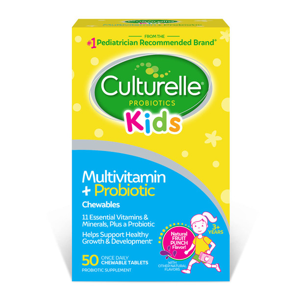 Culturelle Kids Complete Multivitamin  Probiotic Chewable Digestive  Immune Support for Kids With 11 Vitamins  Minerals including Vitamin C D3 and Zinc NonGMO Fruit Punch Flavor 50 Count