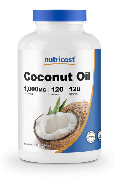 Nutricost Coconut Oil Softgels (1000mg) 120 Softgels - Extra Virgin Coconut Oil - Gluten Free and Non-GMO