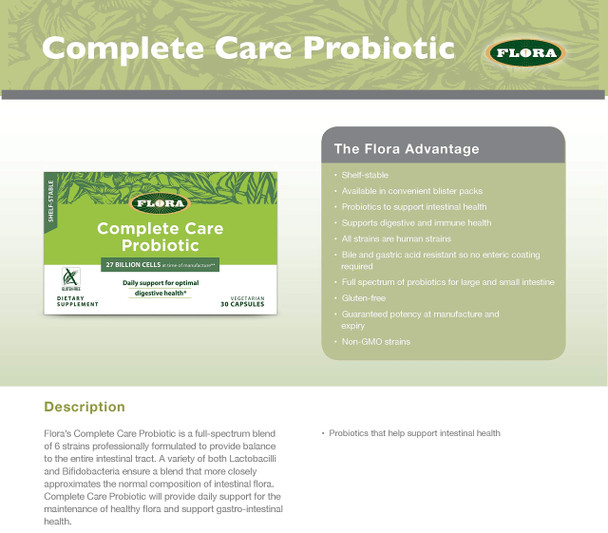 Flora Complete Care Probiotic  Travel Probiotics Adult Shelf Stable  34 Billion  30 Vegetarian Capsules