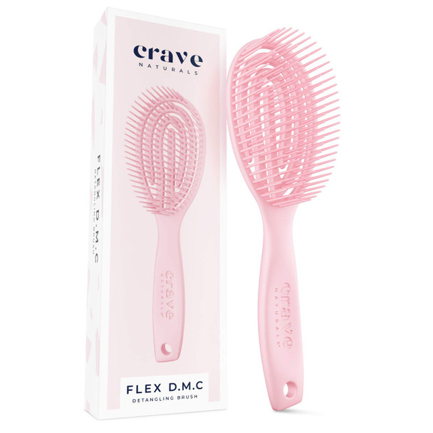 Crave Naturals FLEX DMC Detangling Brush for Natural Textured Hair  Flexible Hair Brush Detangler for Curly Frizzy Thick Hair  ROUND