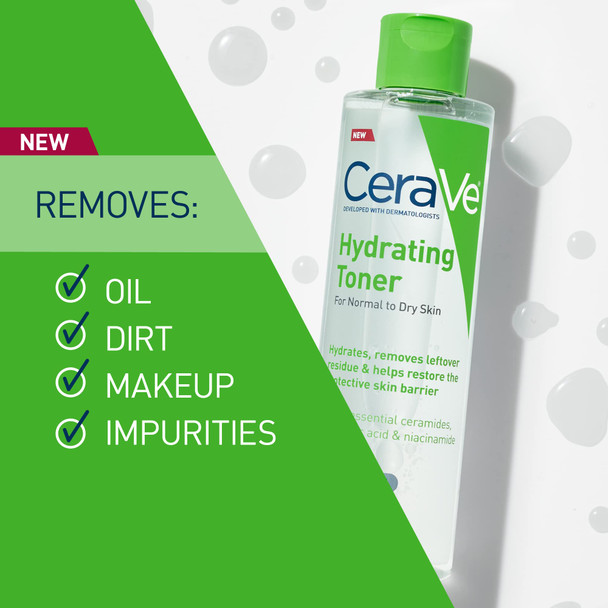 CeraVe Hydrating Toner for Face NonAlcoholic with Hyaluronic Acid Niacinamide and Ceramides for Sensitive Dry Skin FragranceFree Non Comedogenic Full Size 6.8 Fl Oz