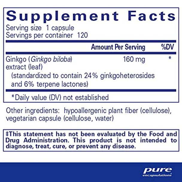 Pure Encapsulations Ginkgo 50 160 mg 120 vegcaps