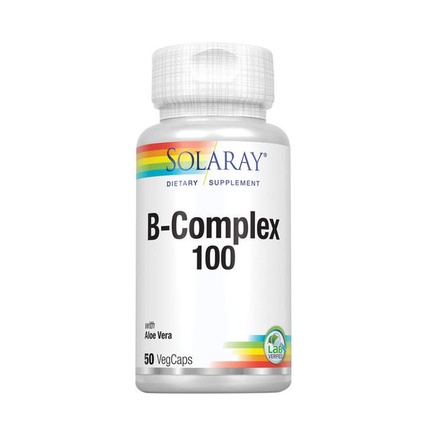 Solaray Vitamin B-Complex 100 | Supports Healthy Hair & Skin, Immune System Function, Blood Cell Formation & Energy Metabolism | 50 Vegcaps