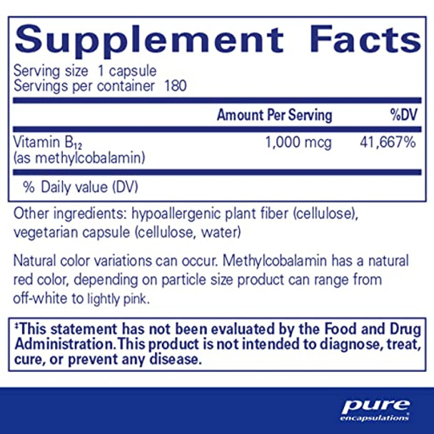 Pure Encapsulations Methylcobalamin 1000 Mcg 180 Vcaps