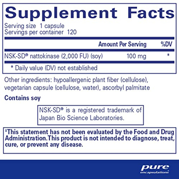 Pure Encapsulations NSKSD Nattokinase 100 mg 120 vegcaps