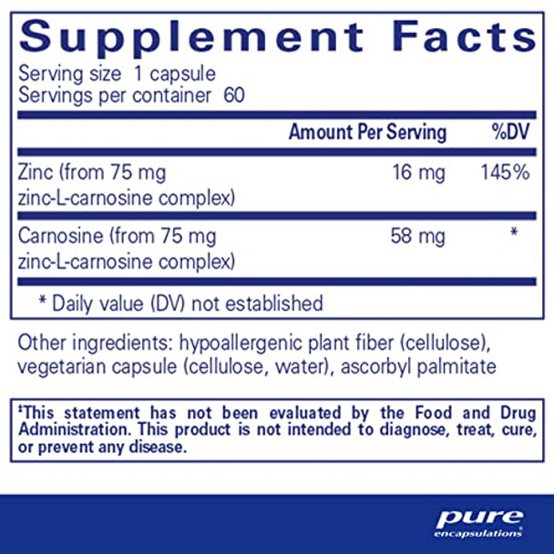 Pure Encapsulations PepticCare ZincLCarnosine 60 vcaps