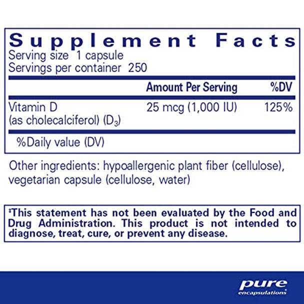 Pure Encapsulations Vitamin D3 1000 IU 250 vcaps