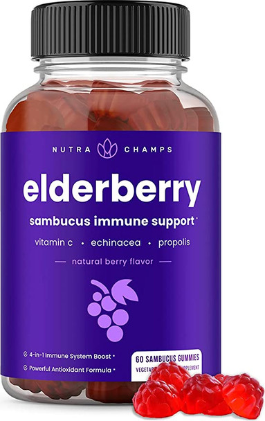 Elderberry Gummies with Vitamin C, Propolis & Echinacea - Immune System Support Gummy Vitamins for Adults & Kids - Max Strength 200mg Sambucus Antioxidant