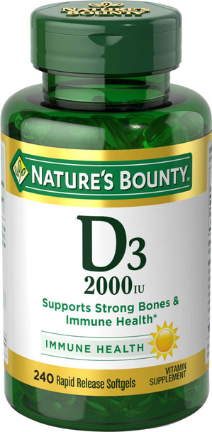 Vitamin D by Nature's Bounty for immune support. Vitamin D provides immune support and promotes healthy bones. 2000IU, 240 Softgels