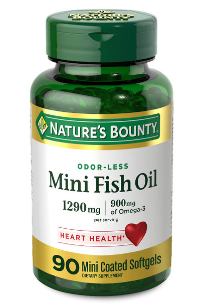 Nature’S Bounty Mini Fish Oil, 1290 Mg, 900 Mg Of Omega-3, 90 Mini Coated Softgels, Unflavored