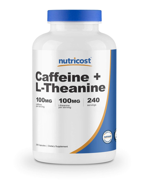 Nutricost Caffeine + L-Theanine 100Mg, 240 Capsules - 240 Servings, Non-Gmo, Gluten Free, Vegetarian Friendly