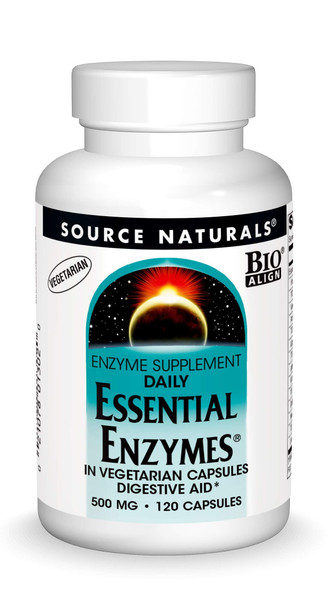 Source Naturals Essential Enzymes 500mg Bio-Aligned Multiple Enzyme Supplement Herbal Defense for Digestion, Gas, Constipation & Bloating Relief - Supports Immune System - 120 Vegetarian Capsules